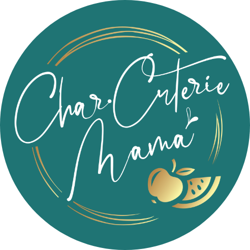 Char.CuterieMama logo circle with green background with an apple and an orange.